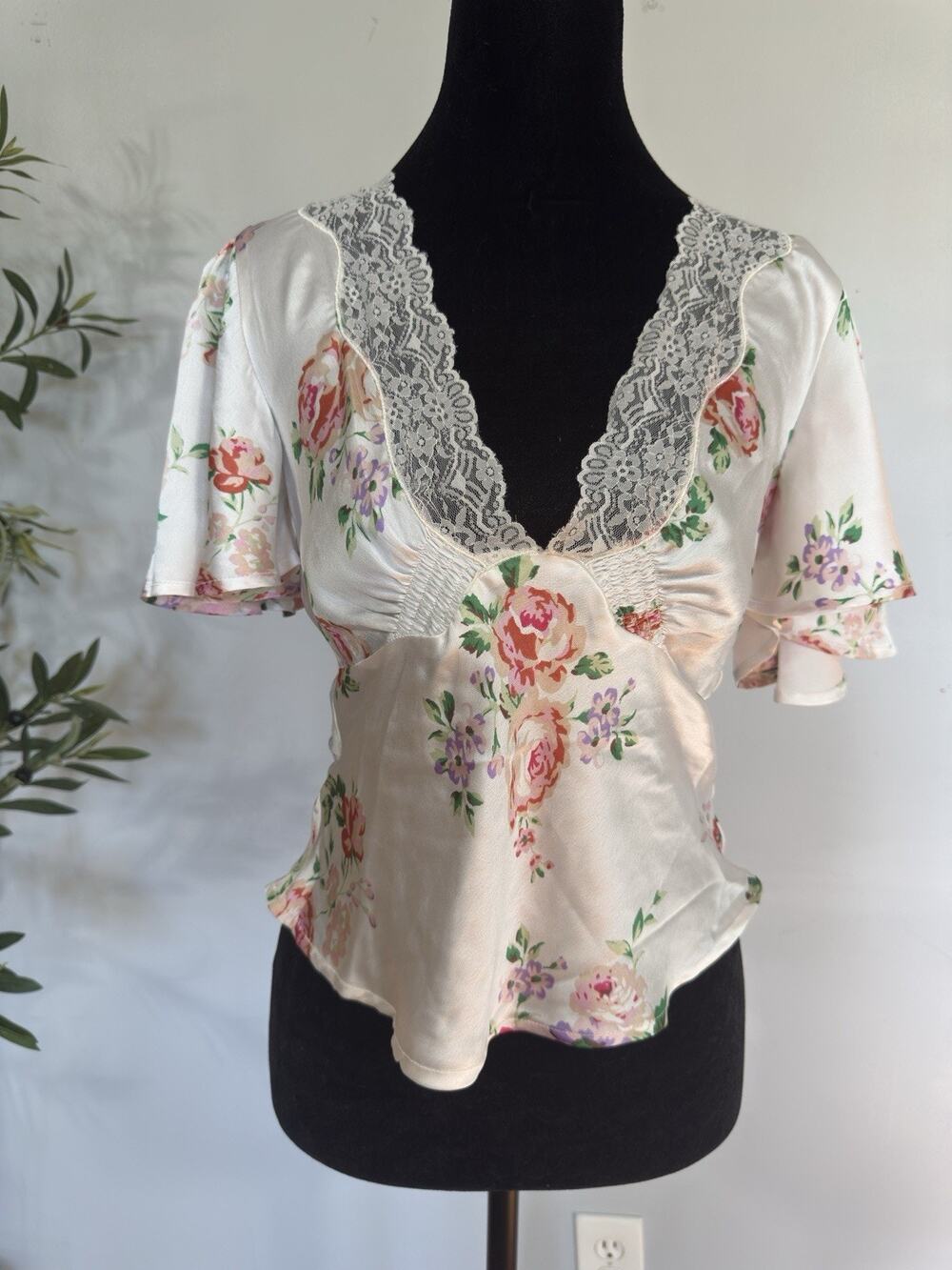 Womens Lace Trim Babydoll Tank Top Size 2 Floral Fairy Romantic Coquette Sheer